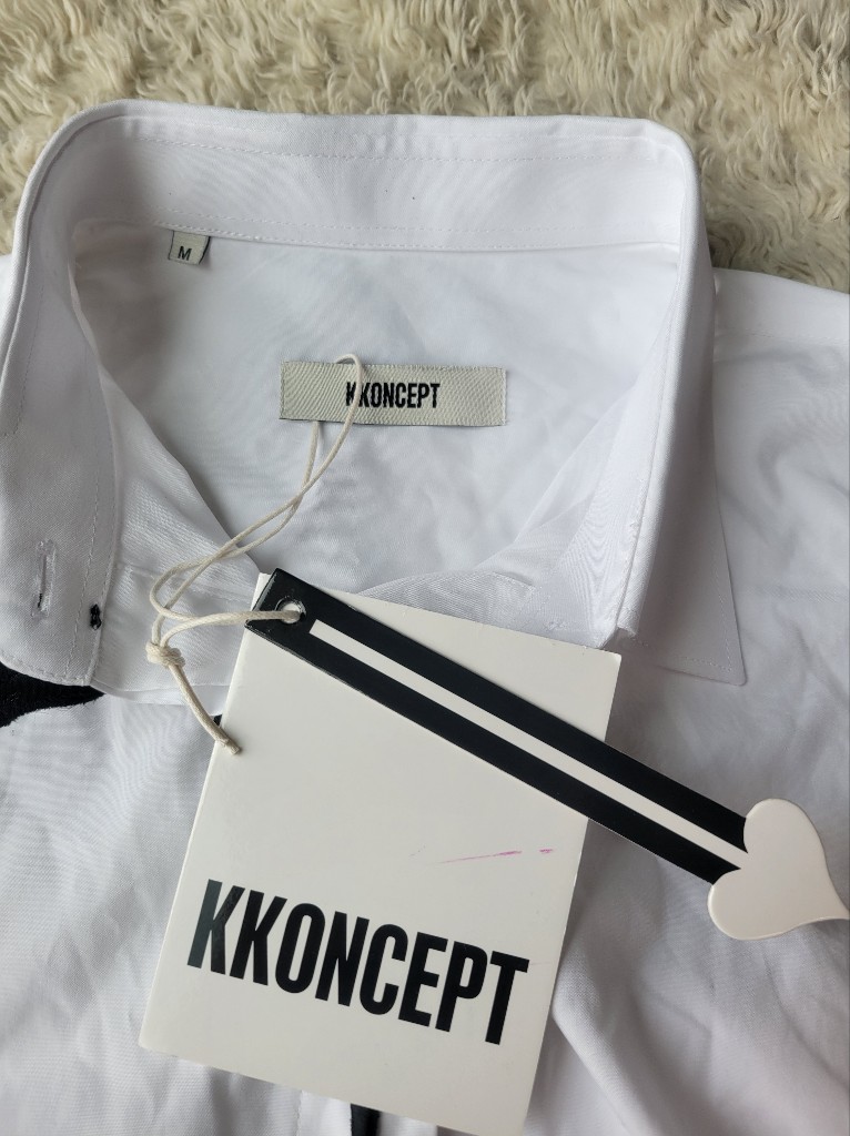 Kkoncept Her Black Rose Tie Shirt Button Down White Medium Nwt — image 6 of 7